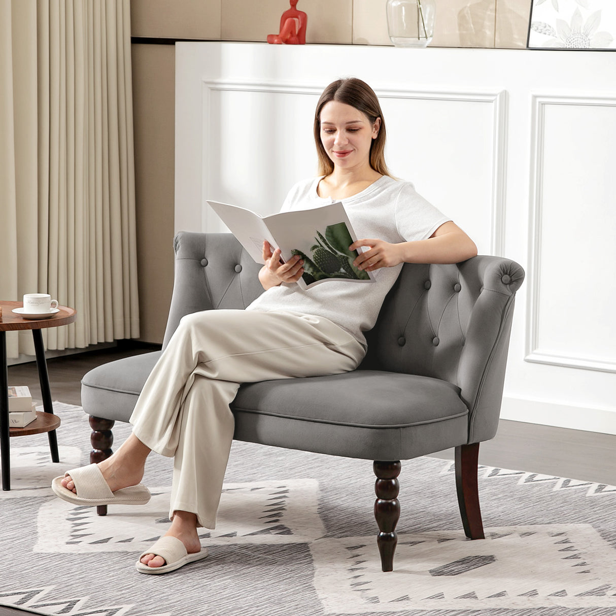 Velvet 2 Seater Sofa 120cm Wide With Rubberwood Legs - Velmora