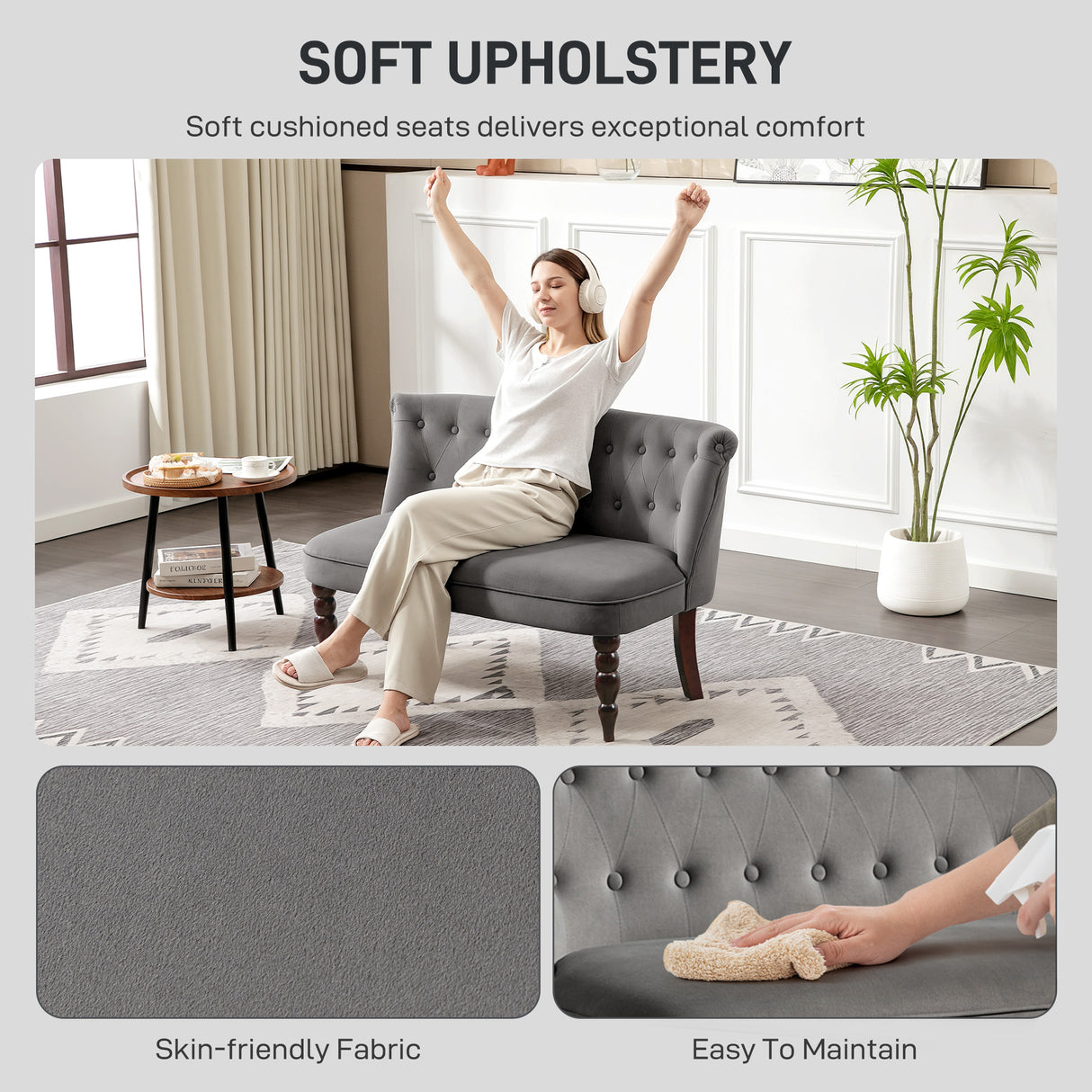 Velvet 2 Seater Sofa 120cm Wide With Rubberwood Legs - Velmora
