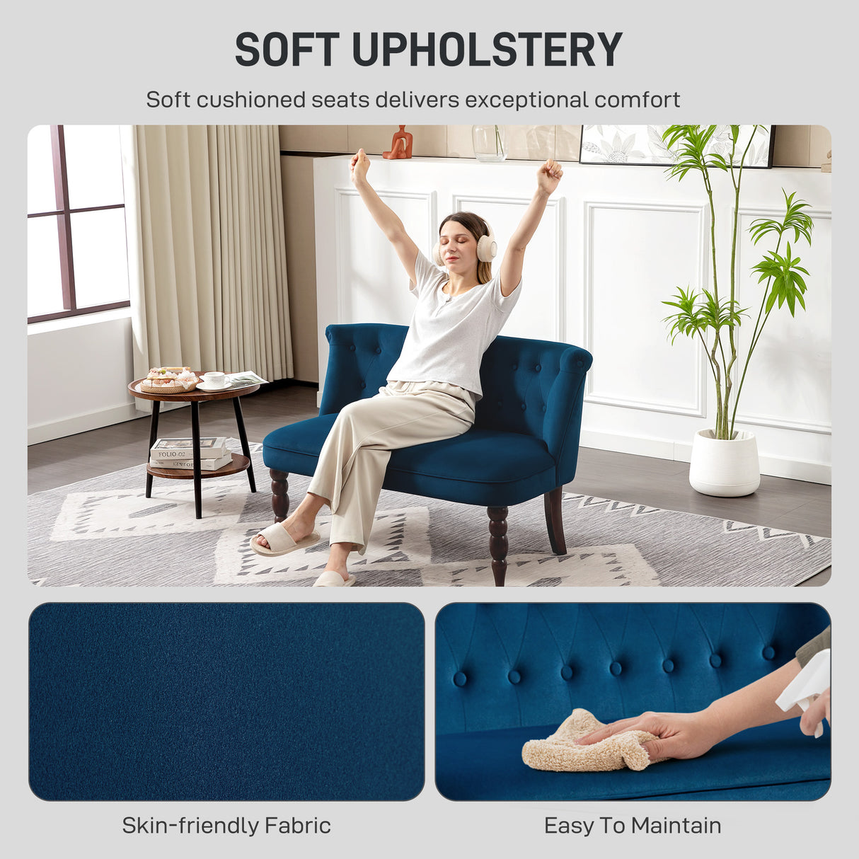 Velvet 2 Seater Sofa 120cm Wide With Rubberwood Legs - Velmora