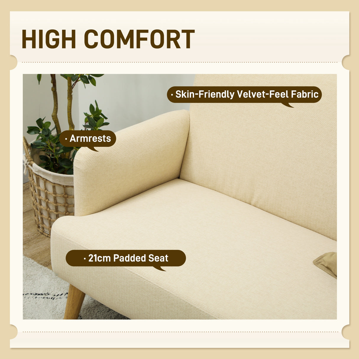 Velvet 2 Seater Sofa 130cm Wide With Wooden Legs - Velmora
