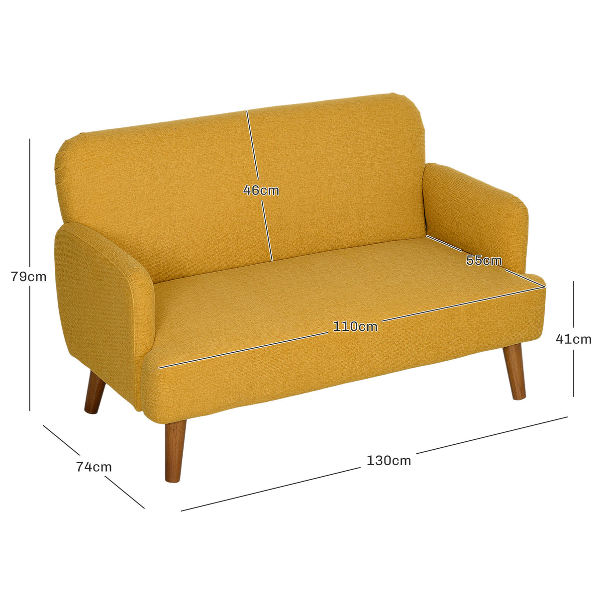 Velvet 2 Seater Sofa 130cm Wide With Wooden Legs - Velmora