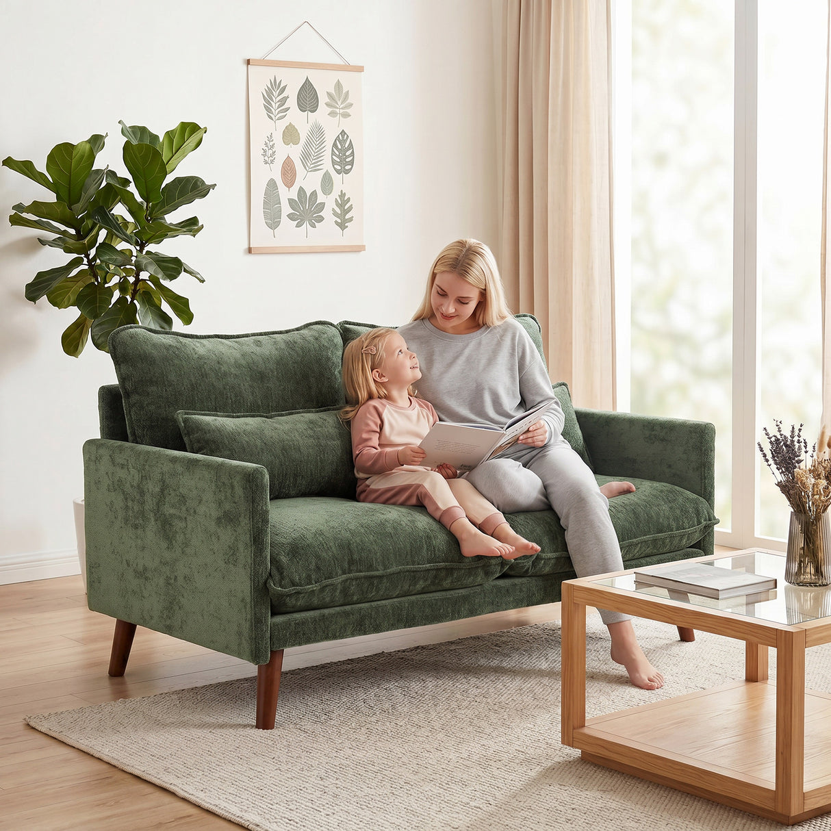 Velvet 2 Seater Sofa 131cm Wide With Wooden Legs - Velmora