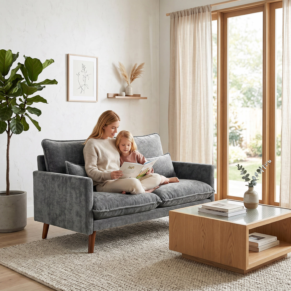 Velvet 2 Seater Sofa 131cm Wide With Wooden Legs - Velmora