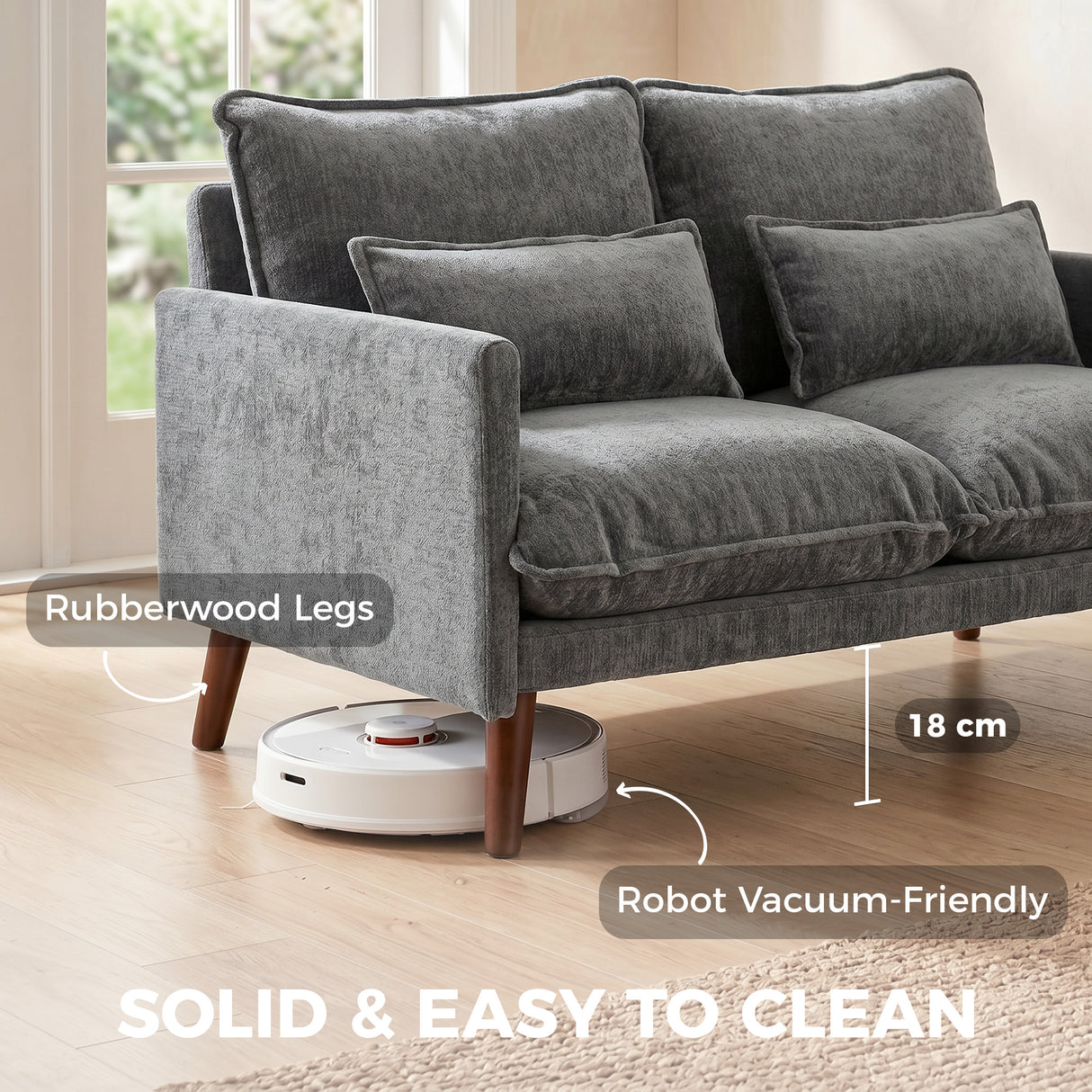 Velvet 2 Seater Sofa 131cm Wide With Wooden Legs - Velmora