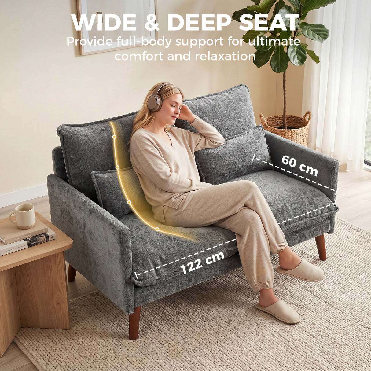Velvet 2 Seater Sofa 131cm Wide With Wooden Legs - Velmora