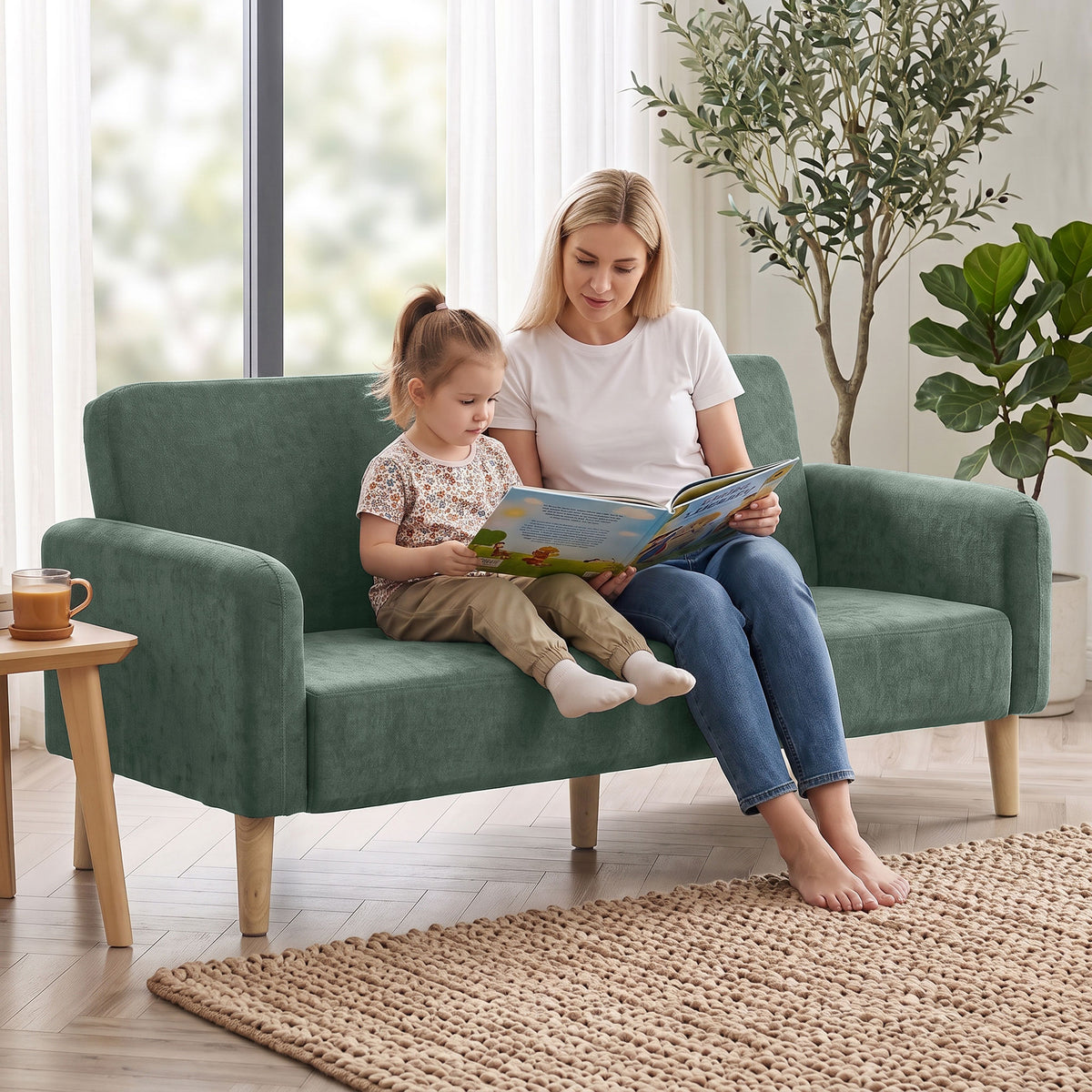 Velvet 2 Seater Sofa 160cm Wide With Wooden Legs - Velmora