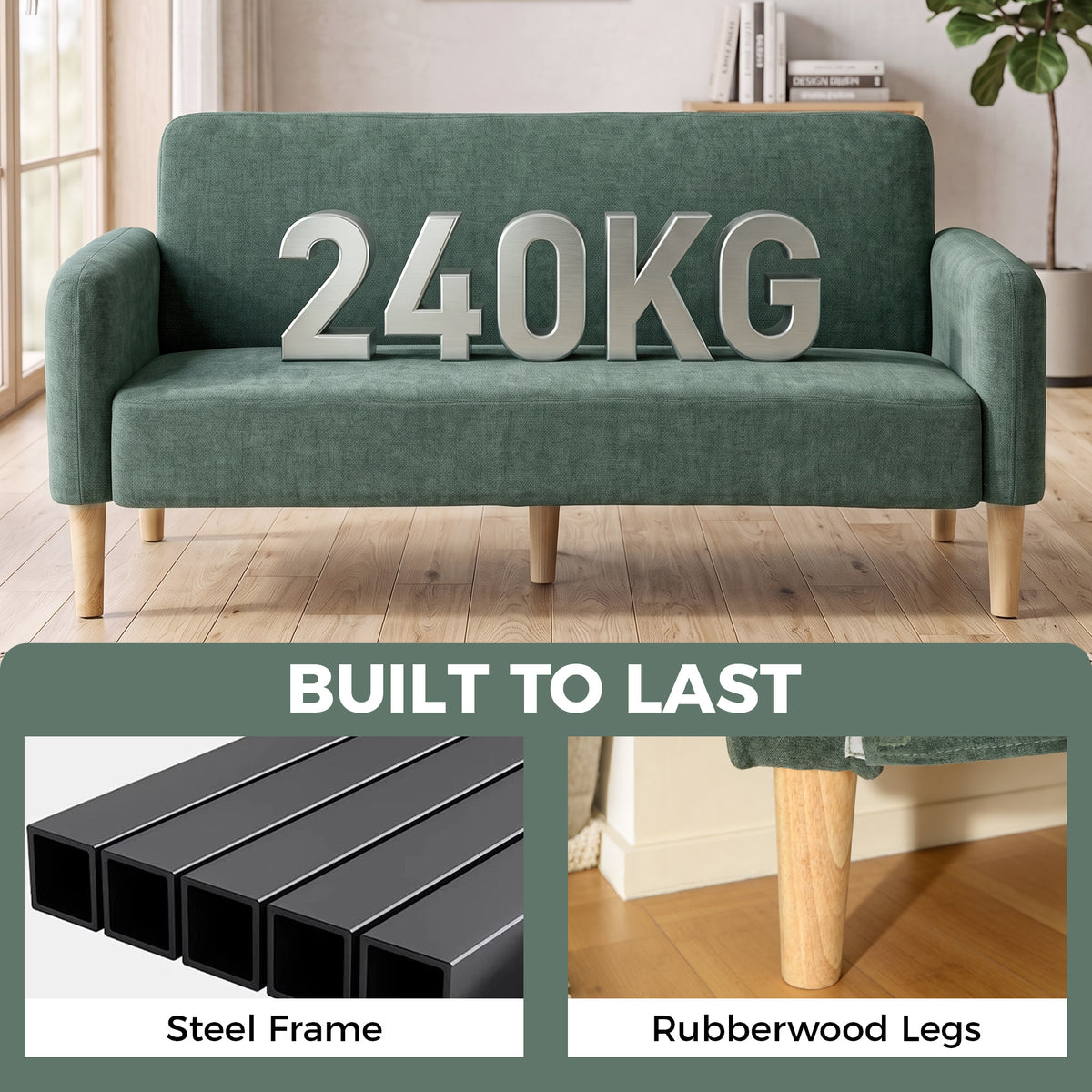 Velvet 2 Seater Sofa 160cm Wide With Wooden Legs - Velmora