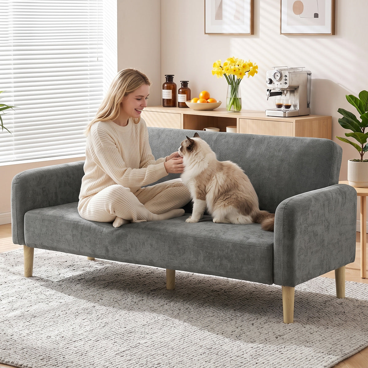 Velvet 2 Seater Sofa 160cm Wide With Wooden Legs - Velmora
