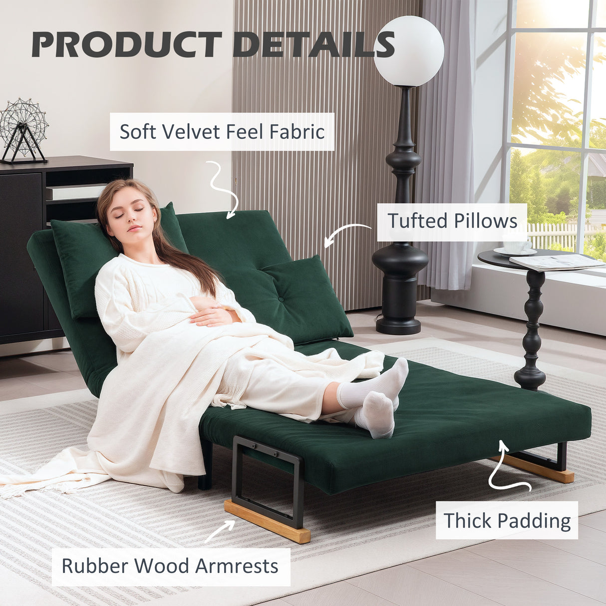 Velvet 2 Seater Sofa Bed 102cm Wide With 2 Pillows - Velmora