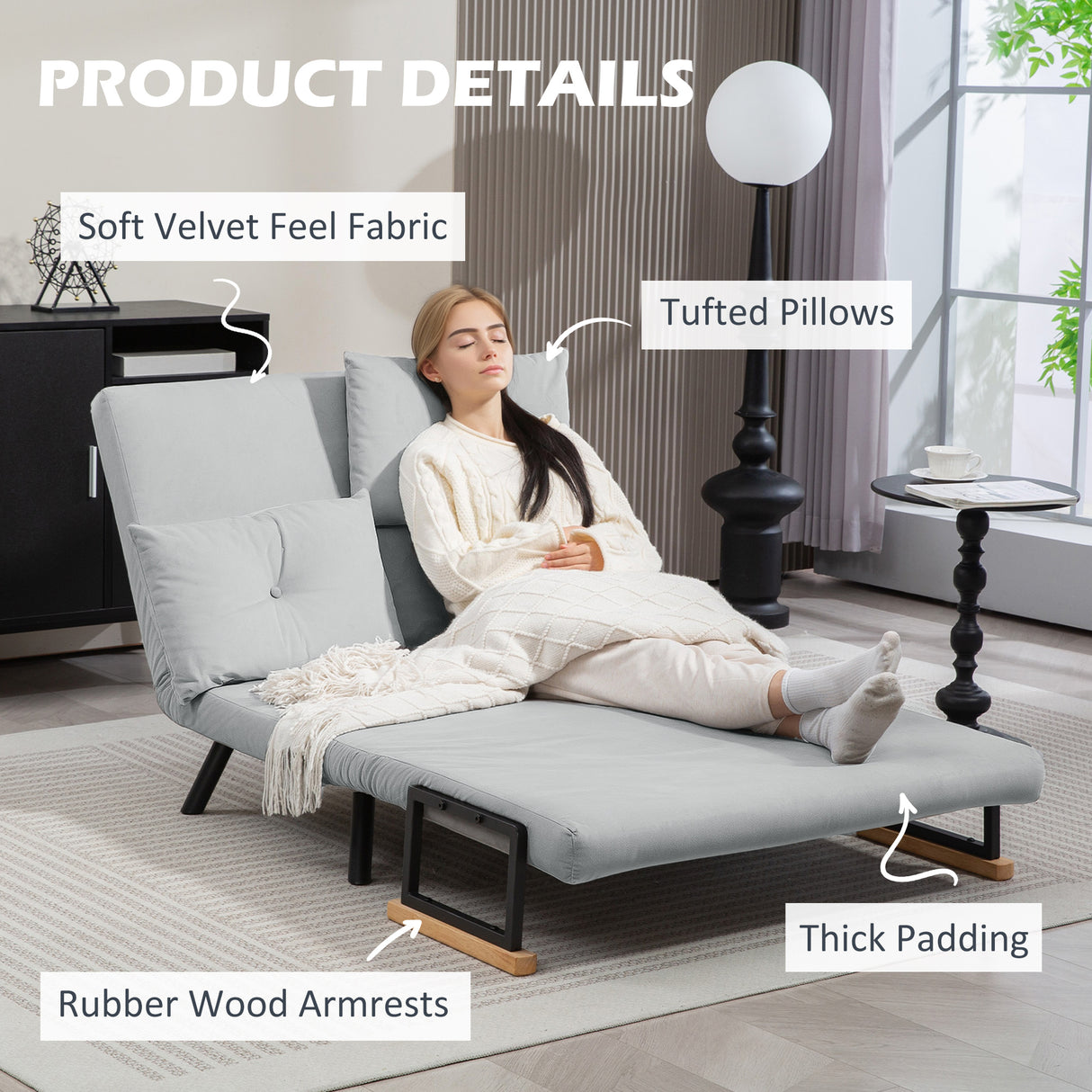 Velvet 2 Seater Sofa Bed 102cm Wide With 2 Pillows - Velmora