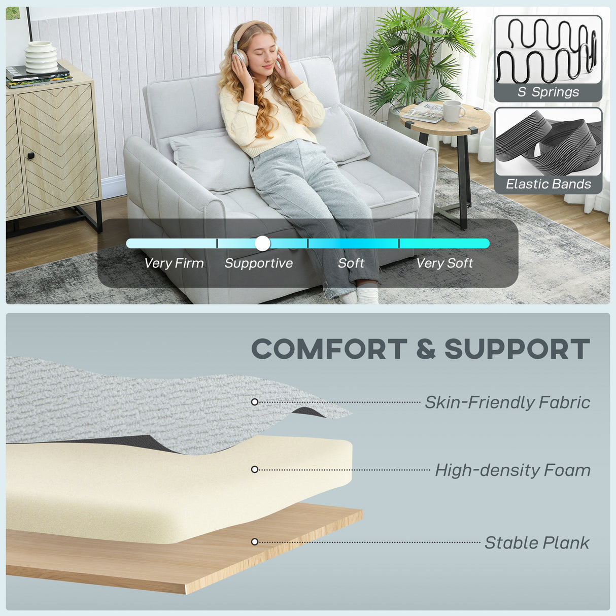 Velvet 2 Seater Sofa Bed 124.5cm Wide With 2 Pillows - Velmora