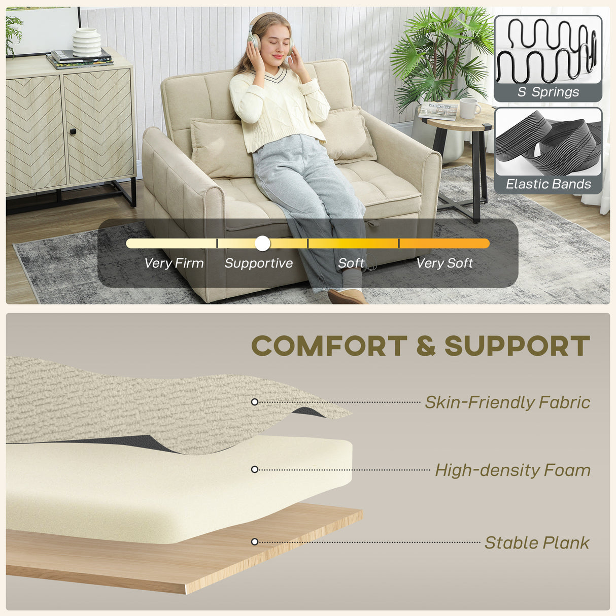 Velvet 2 Seater Sofa Bed 124.5cm Wide With 2 Pillows - Velmora