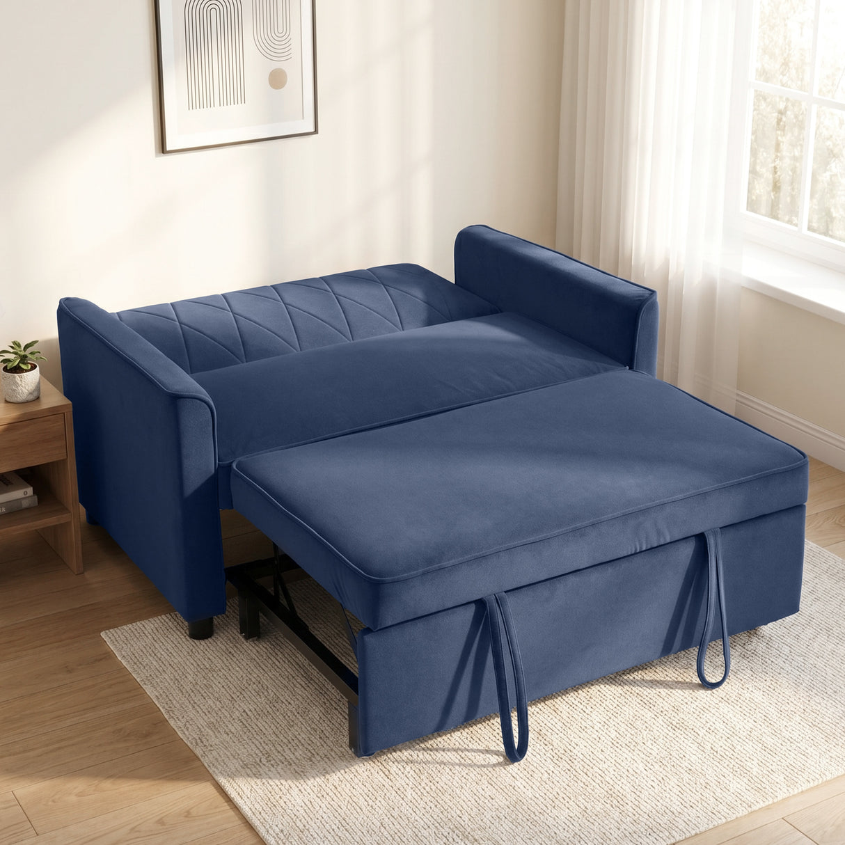 Velvet 2 Seater Sofa Bed 130cm Wide With 2 Pillows - Velmora