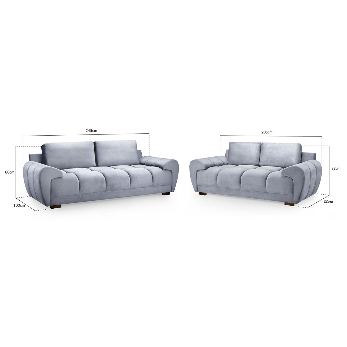 Velvet 3 + 2 Seater Sofa Set - Azzuro