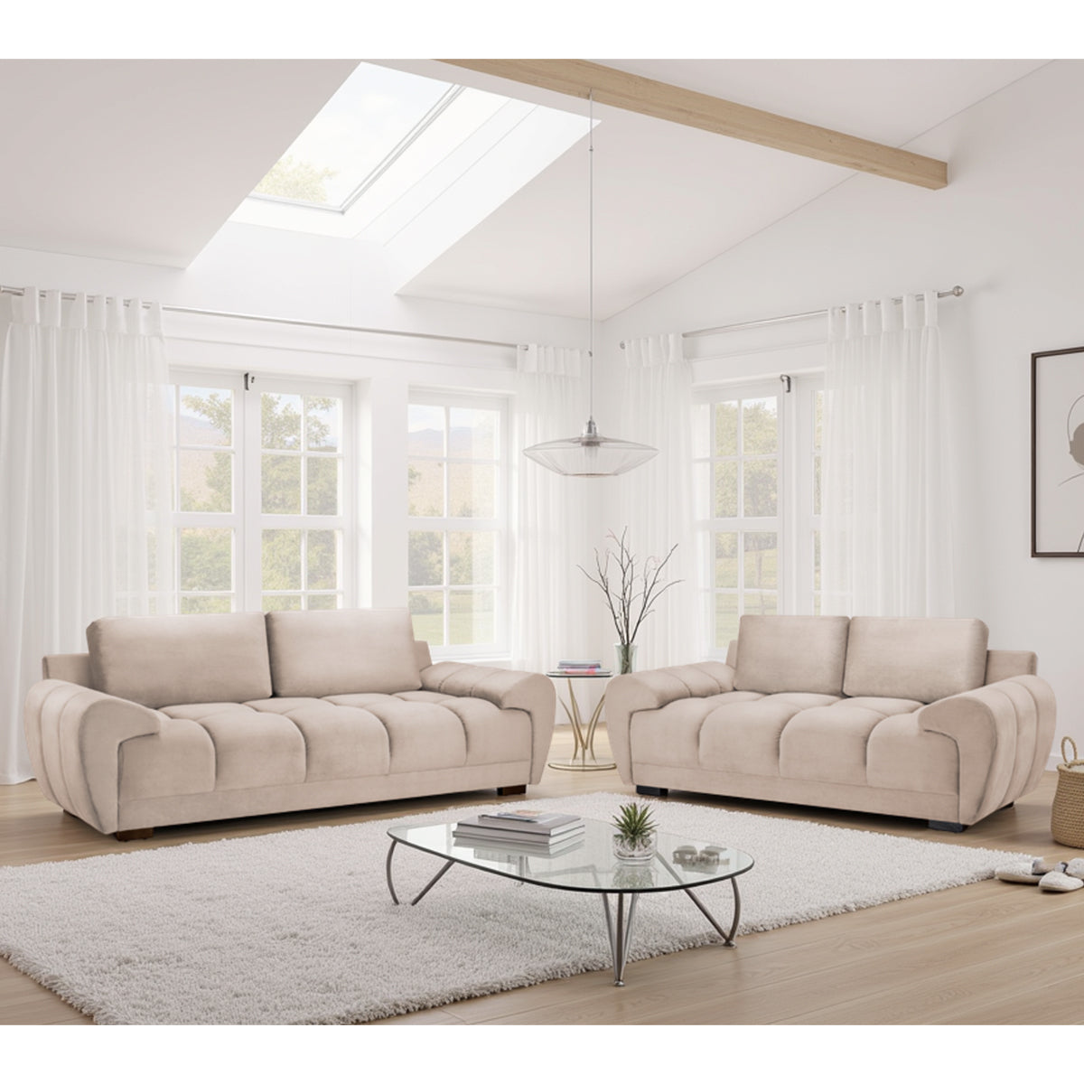 Velvet 3 + 2 Seater Sofa Set - Azzuro