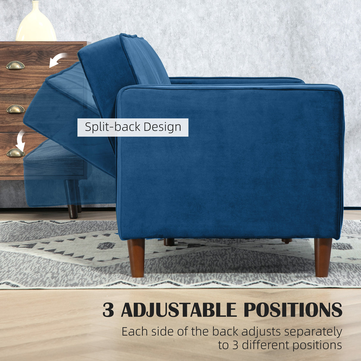 Velvet 3 Seater Sofa Bed 189cm Wide With Wooden Legs - Velmora