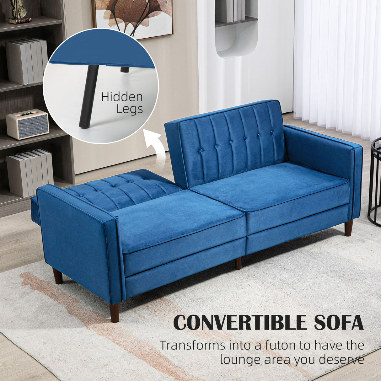 Velvet 3 Seater Sofa Bed 189cm Wide With Wooden Legs - Velmora