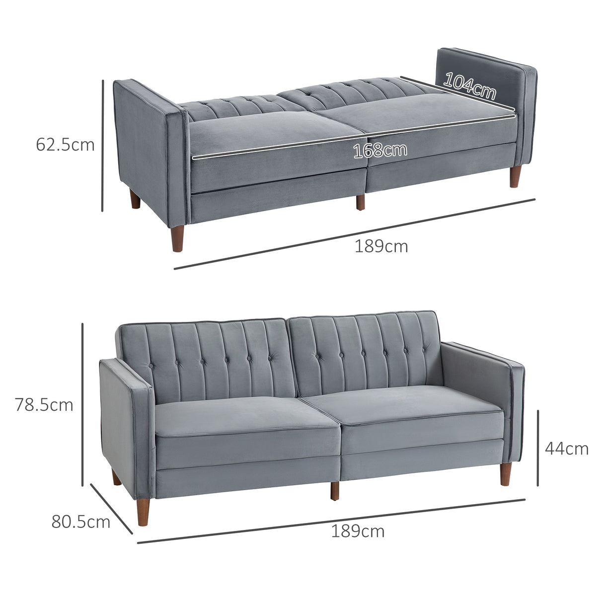 Velvet 3 Seater Sofa Bed 189cm Wide With Wooden Legs - Velmora