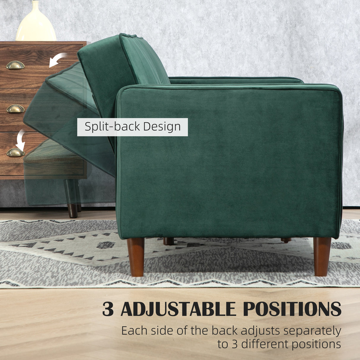 Velvet 3 Seater Sofa Bed 189cm Wide With Wooden Legs - Velmora