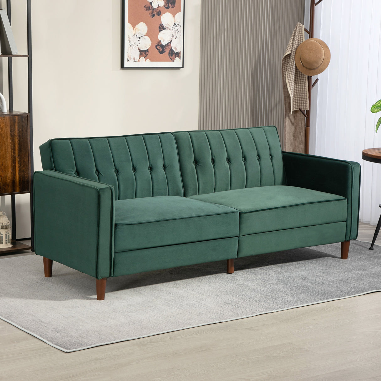 Velvet 3 Seater Sofa Bed 189cm Wide With Wooden Legs - Velmora