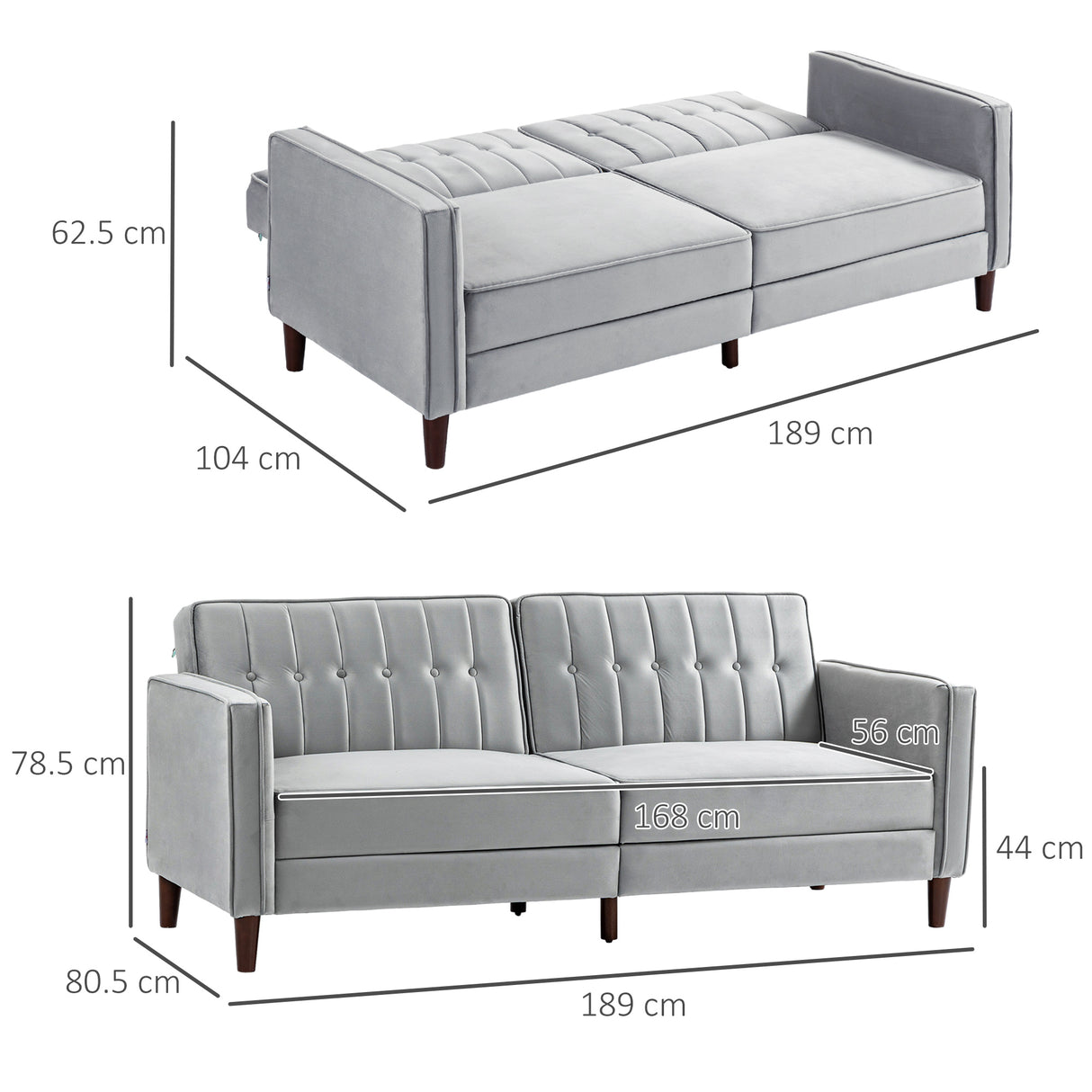 Velvet 3 Seater Sofa Bed 189cm Wide With Wooden Legs - Velmora