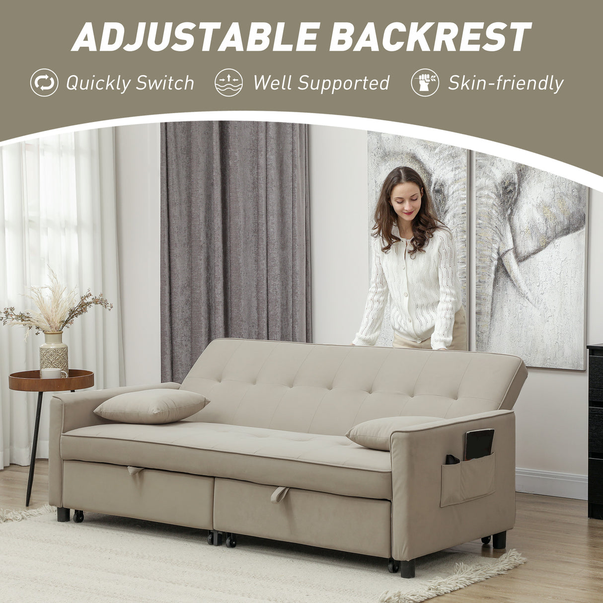 Velvet 3 Seater Sofa Bed 196cm Wide With 2 Pillows - Velmora