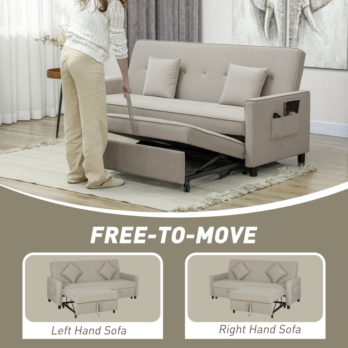 Velvet 3 Seater Sofa Bed 196cm Wide With 2 Pillows - Velmora
