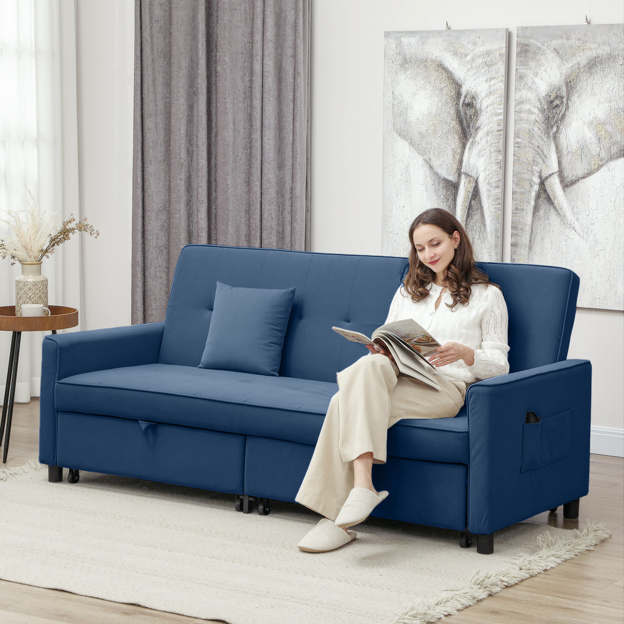 Velvet 3 Seater Sofa Bed 196cm Wide With 2 Pillows - Velmora