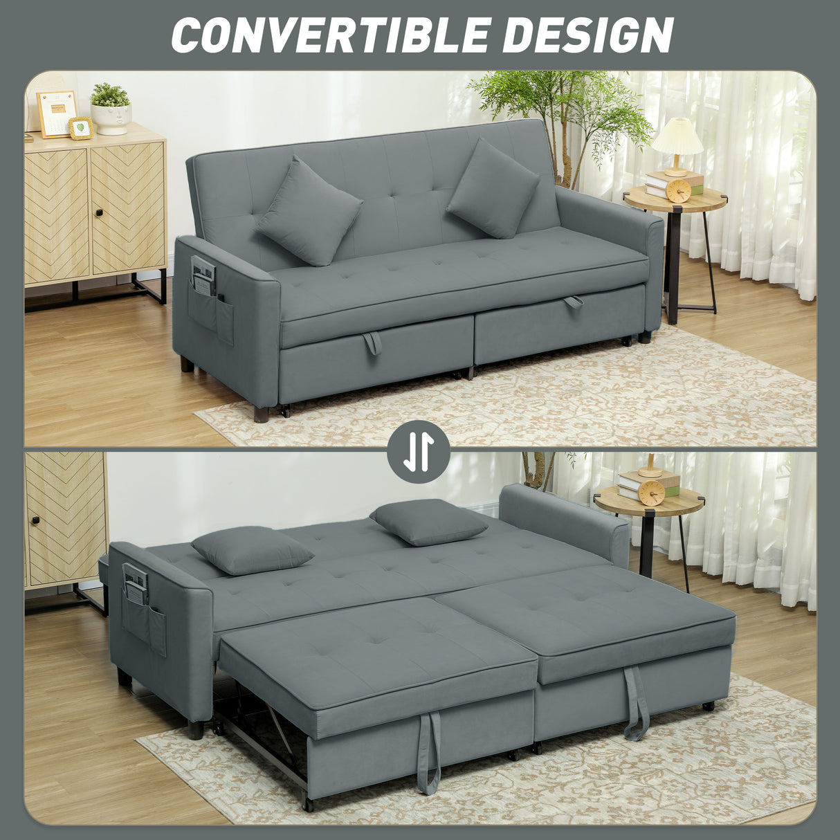 Velvet 3 Seater Sofa Bed 196cm Wide With 2 Pillows - Velmora