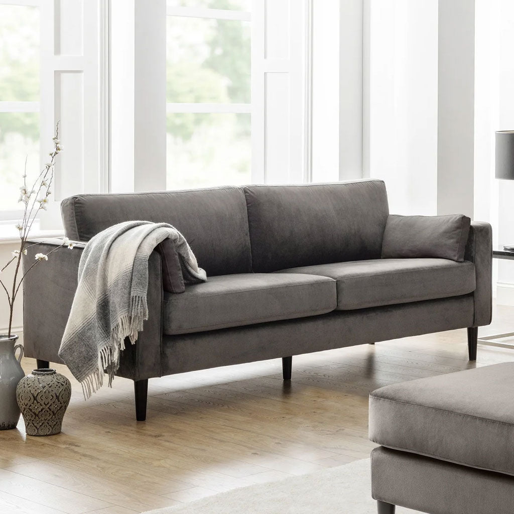 Velvet 3 Seater Sofa With Black Legs - Hayward