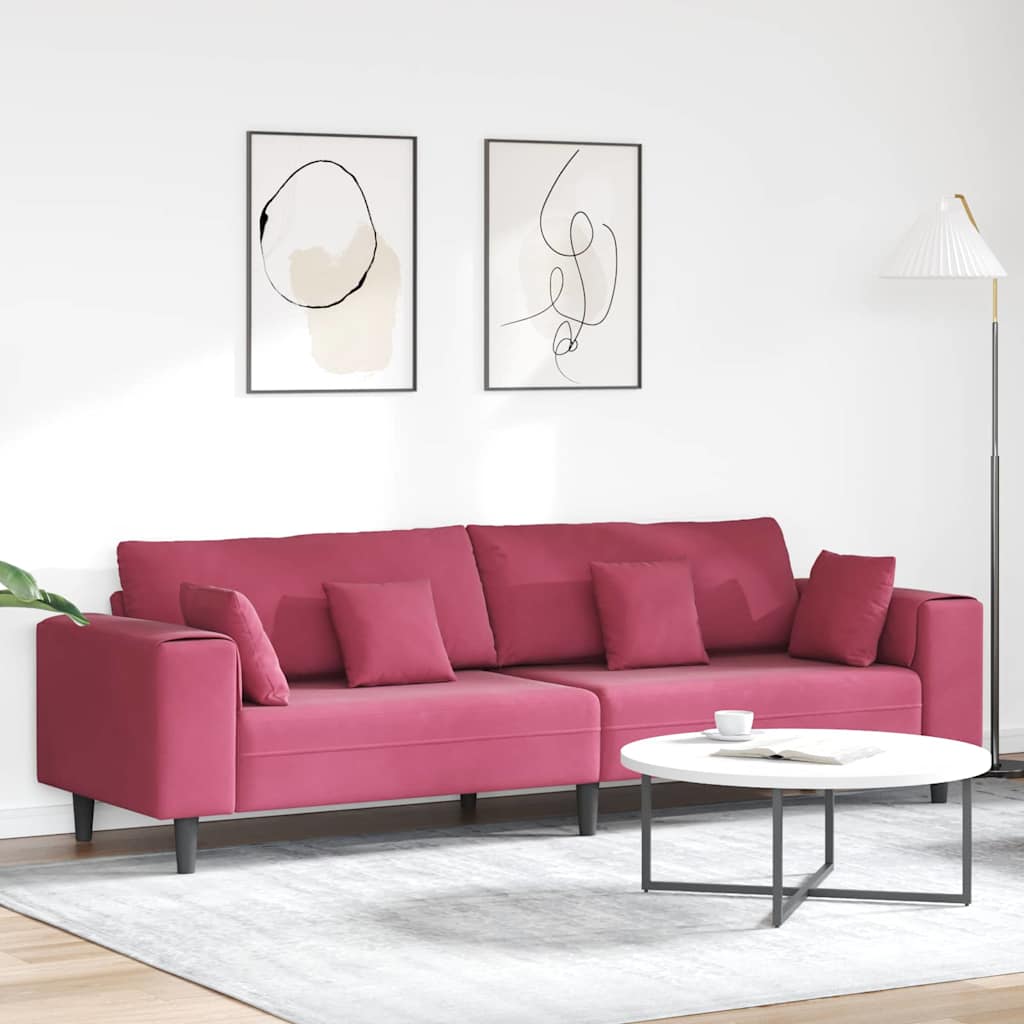 Velvet 4 Seater Sofa With Cushion - Vantage Home