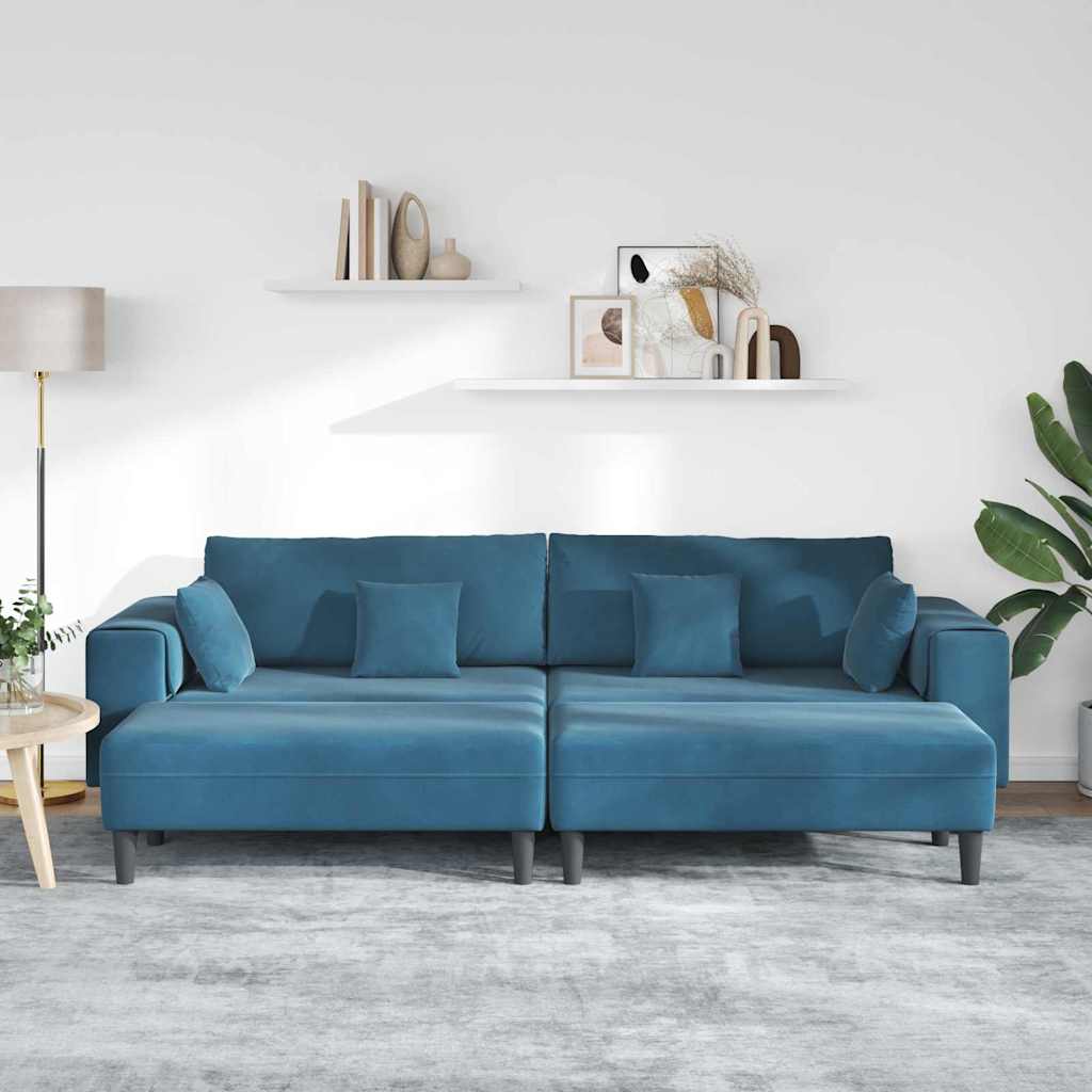 Velvet 4 Seater Sofa With Ottoman And Cushion - Vantage Home