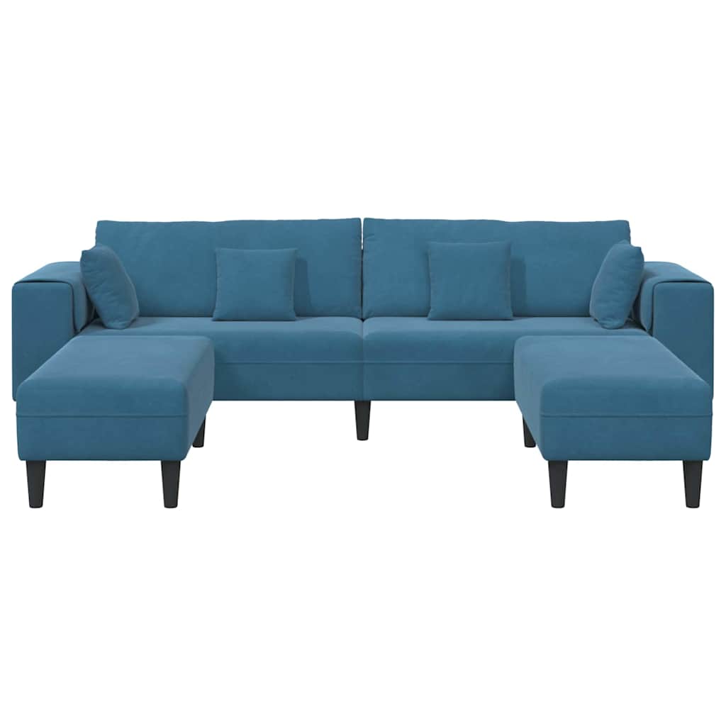 Velvet 4 Seater Sofa With Ottoman And Cushion - Vantage Home