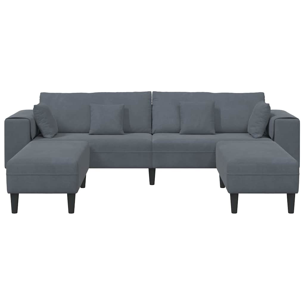 Velvet 4 Seater Sofa With Ottoman And Cushion - Vantage Home