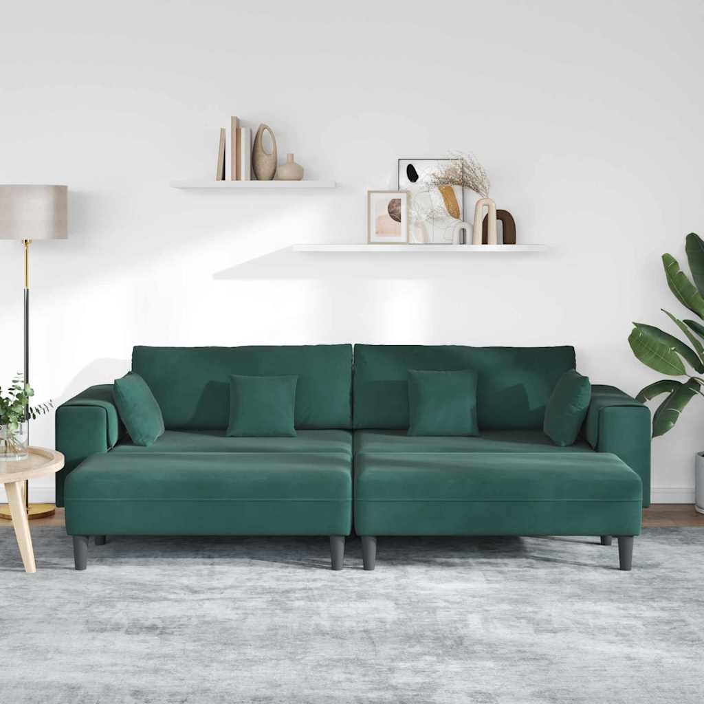 Velvet 4 Seater Sofa With Ottoman And Cushion - Vantage Home