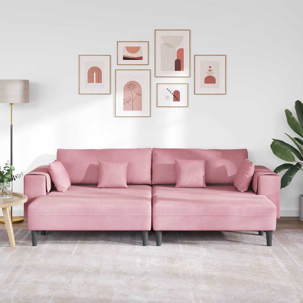 Velvet 4 Seater Sofa With Ottoman And Cushion - Vantage Home