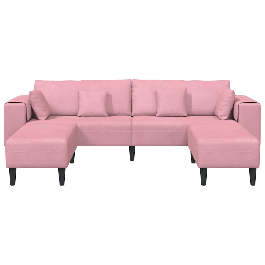 Velvet 4 Seater Sofa With Ottoman And Cushion - Vantage Home