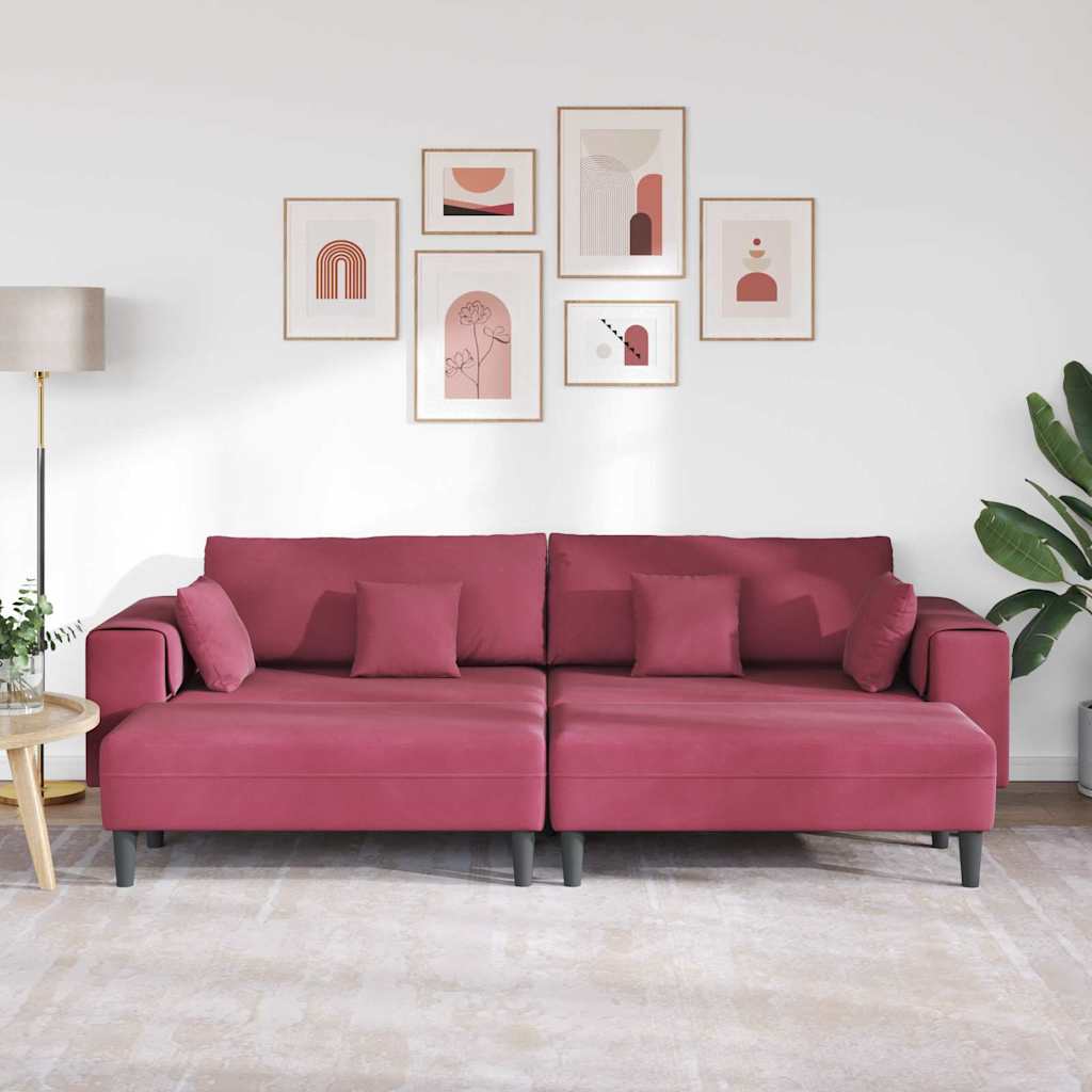 Velvet 4 Seater Sofa With Ottoman And Cushion - Vantage Home