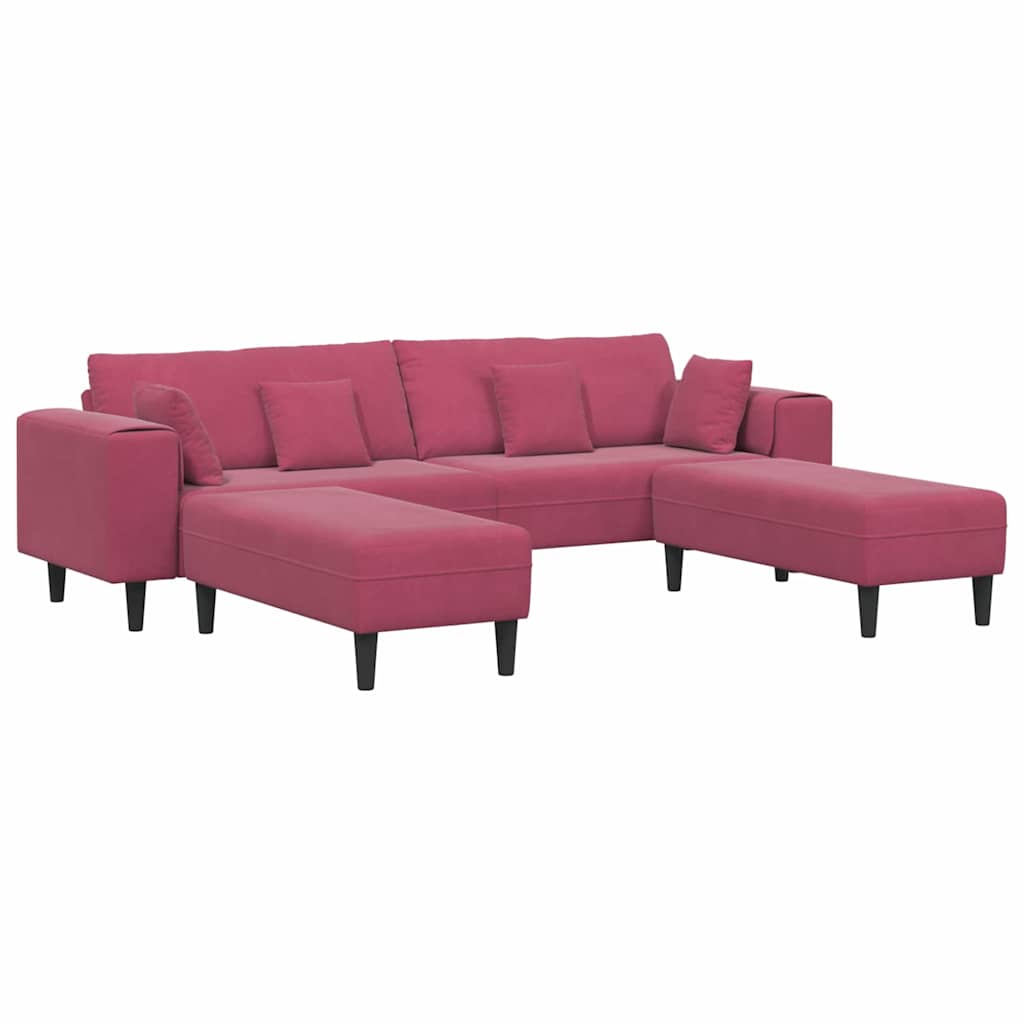 Velvet 4 Seater Sofa With Ottoman And Cushion - Vantage Home