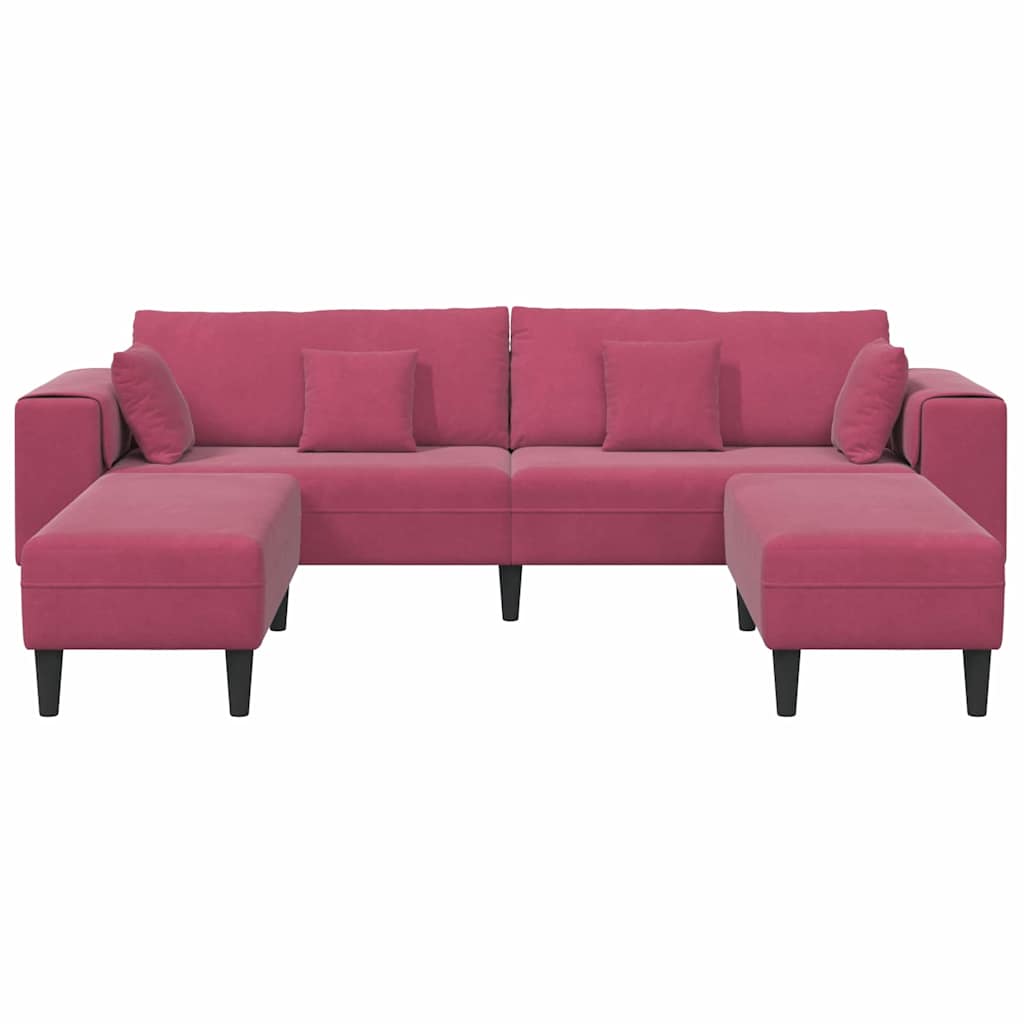Velvet 4 Seater Sofa With Ottoman And Cushion - Vantage Home