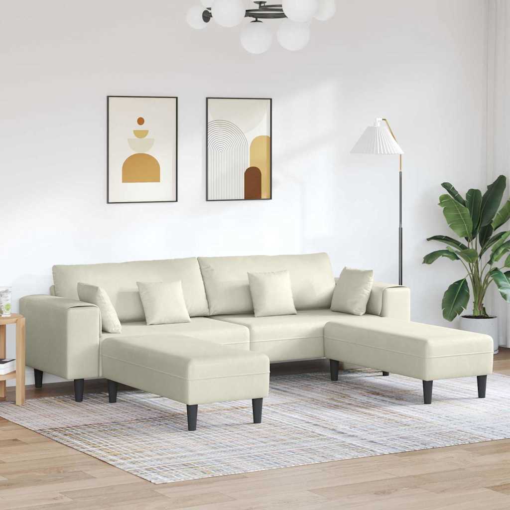 Velvet 4 Seater Sofa With Ottoman And Cushion - Vantage Home