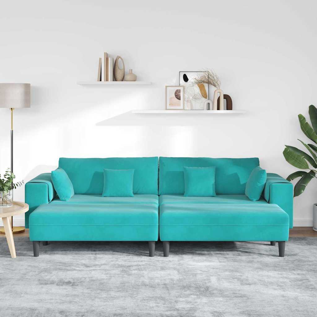 Velvet 4 Seater Sofa With Ottoman And Cushion - Vantage Home