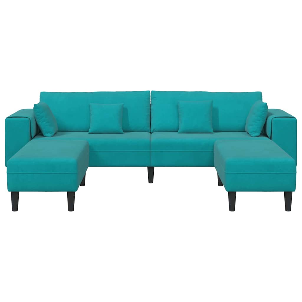 Velvet 4 Seater Sofa With Ottoman And Cushion - Vantage Home