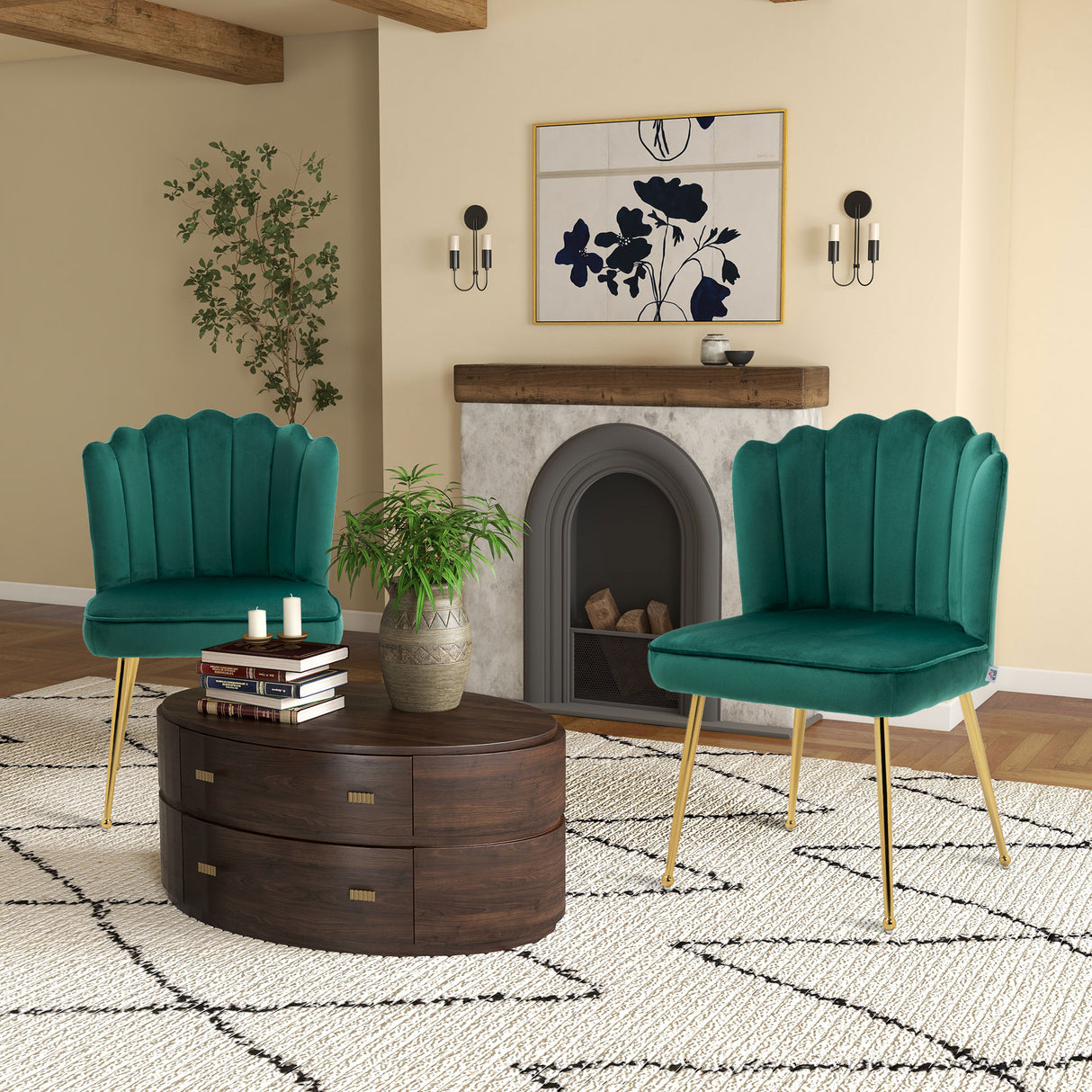 Velvet Accent Chair 57cm Wide With Metal Legs in Set Of 2 - Velmora