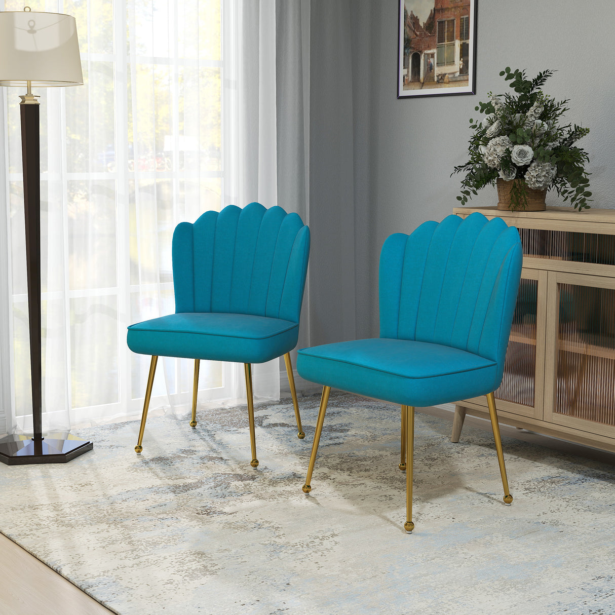 Velvet Accent Chair 57cm Wide With Metal Legs in Set Of 2 - Velmora