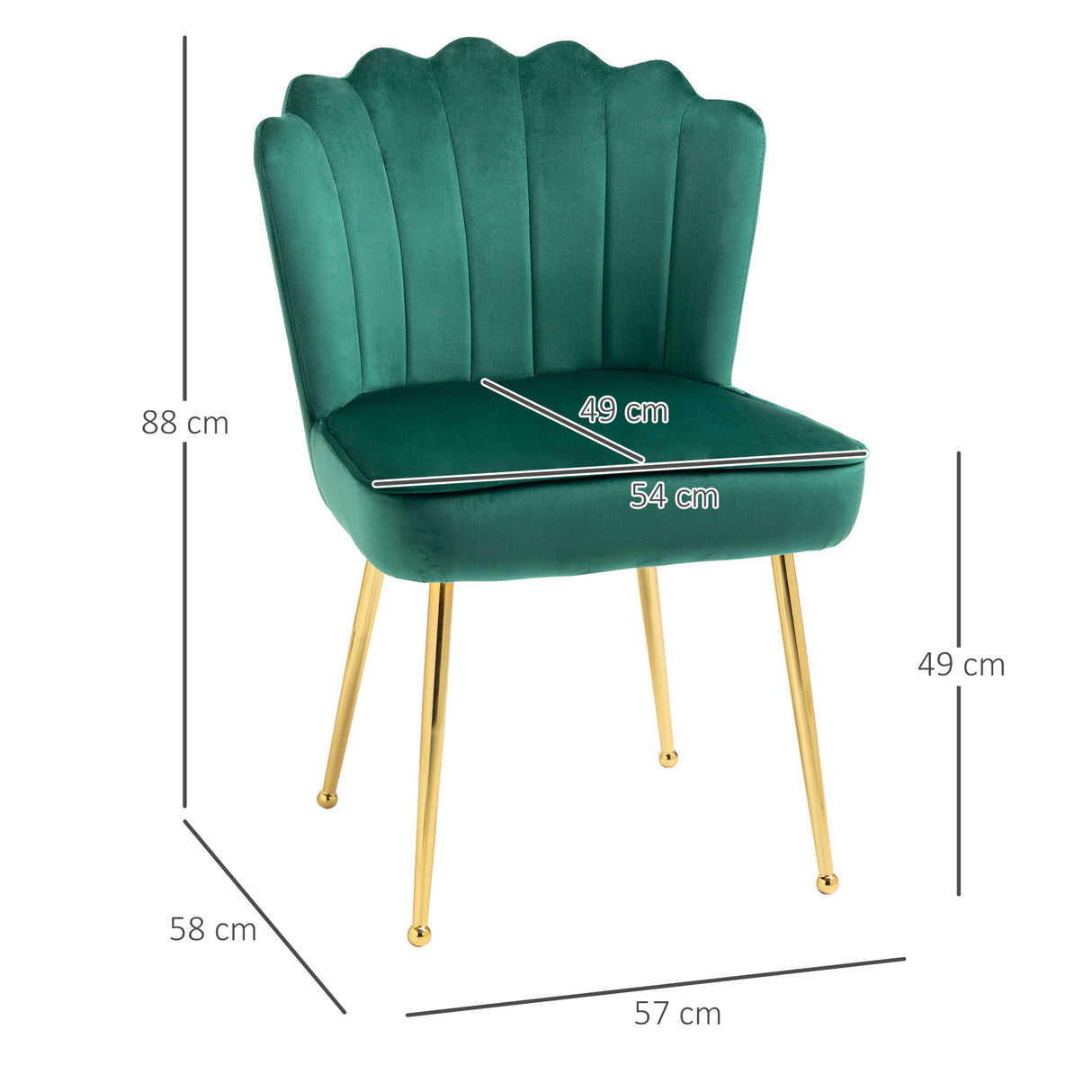 Velvet Accent Chair 57cm Wide With Metal Legs - Velmora