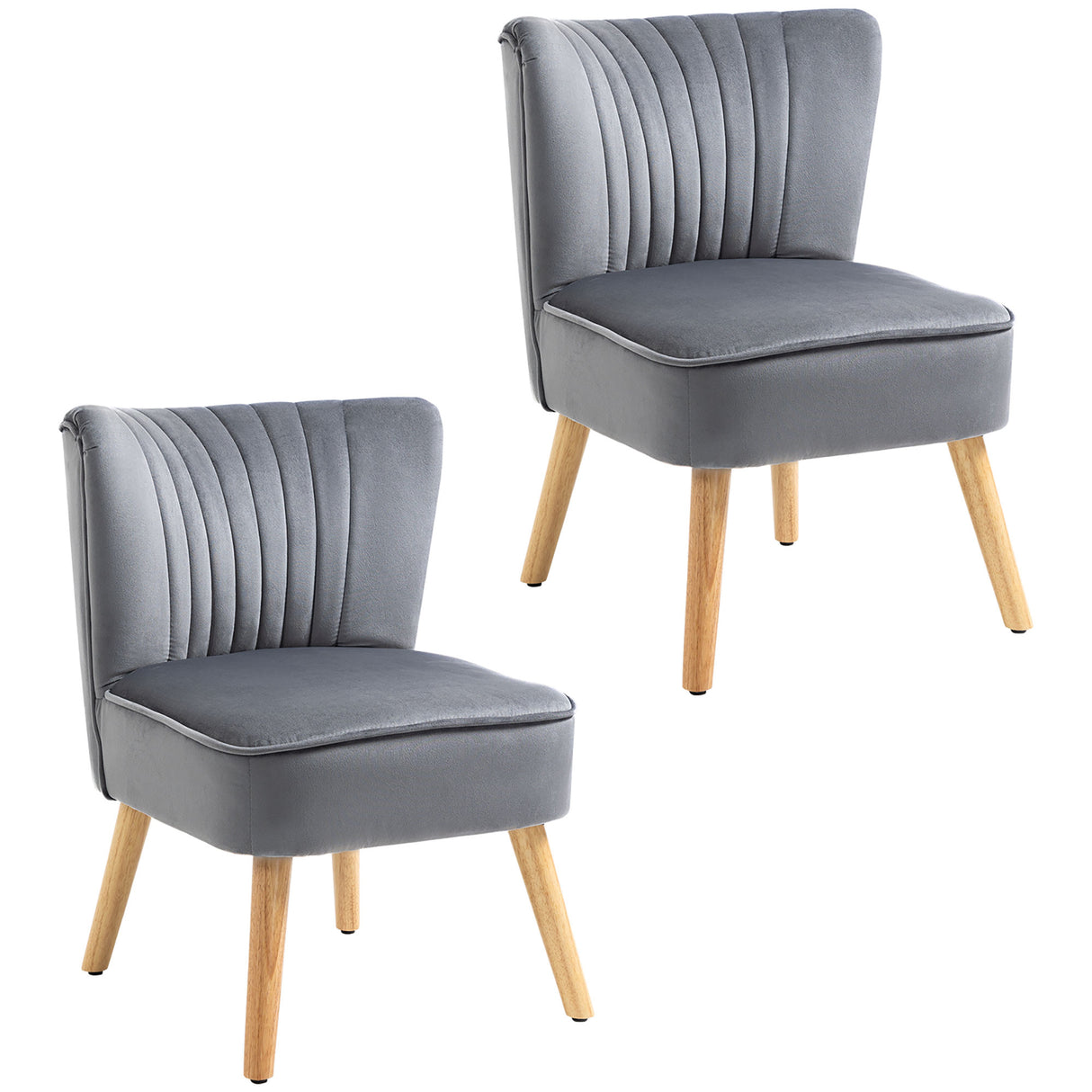 Velvet Accent Chair 57cm Wide With Wooden Legs in Set Of 2 - Velmora
