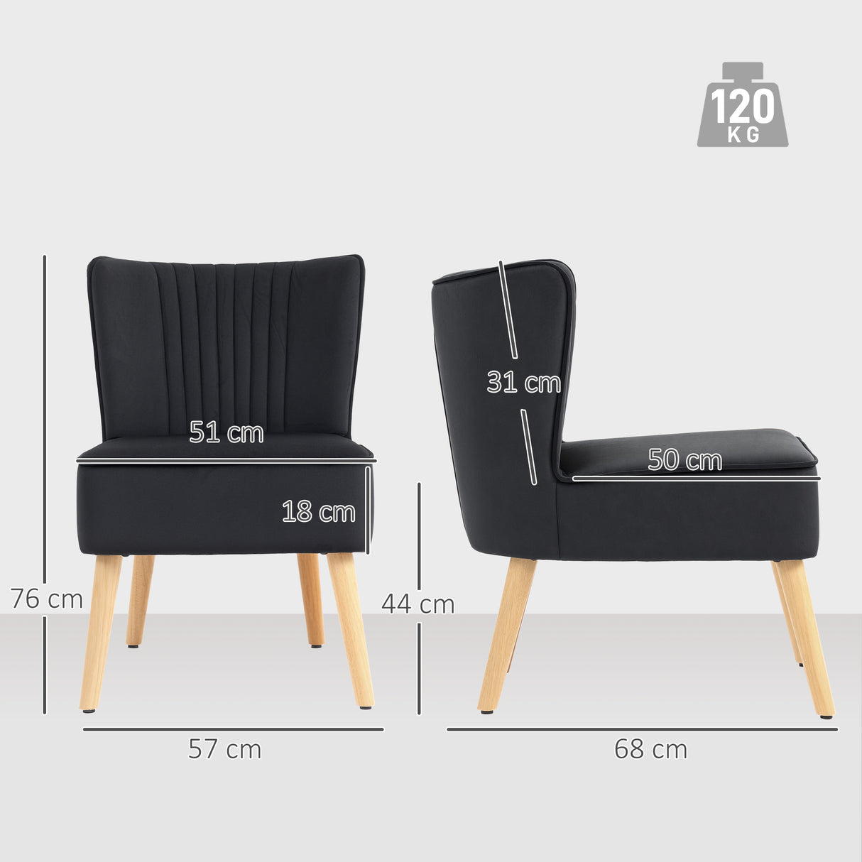 Velvet Accent Chair 57cm Wide With Wooden Legs - Velmora