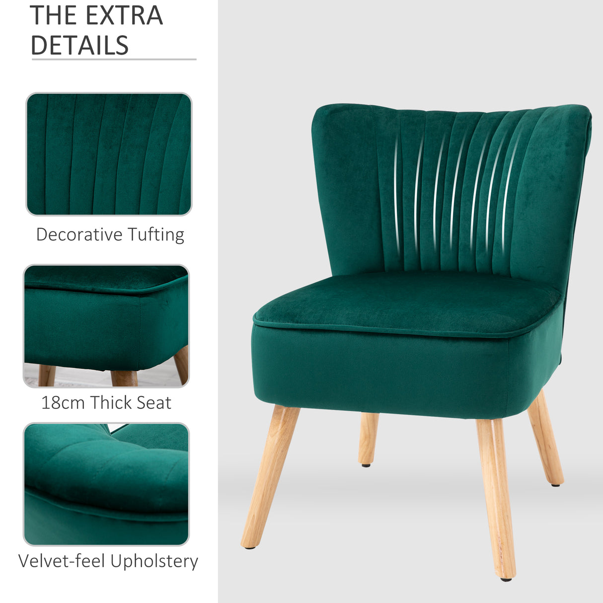 Velvet Accent Chair 57cm Wide With Wooden Legs - Velmora