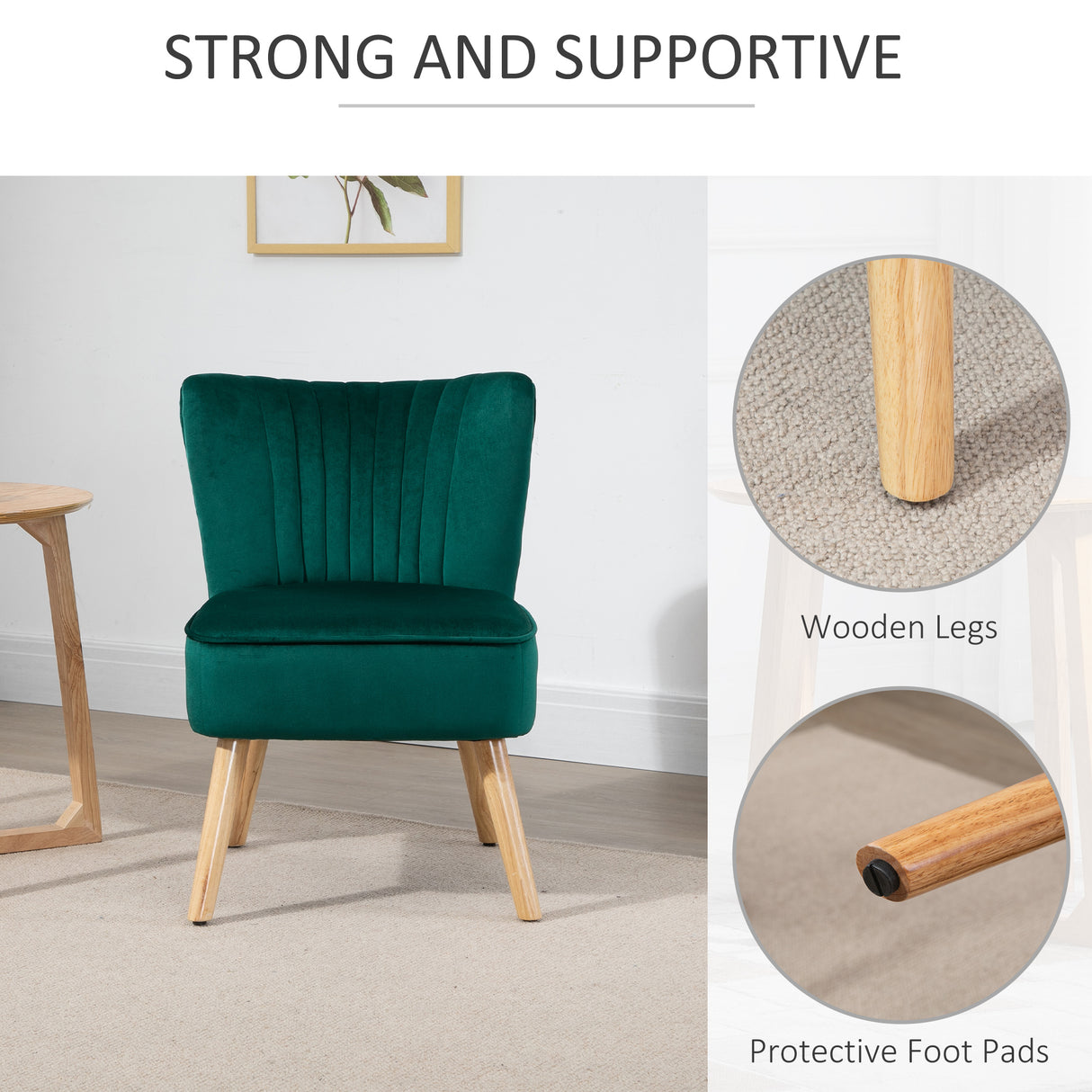 Velvet Accent Chair 57cm Wide With Wooden Legs - Velmora